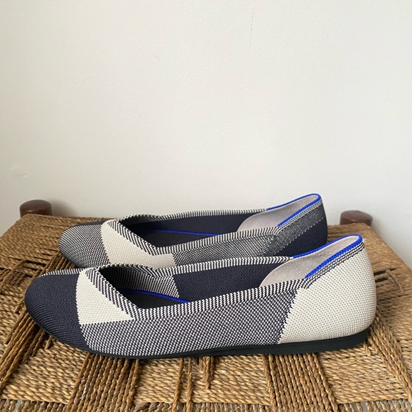 Rothy's Shoes Women’s 9 The Flat Round Cap Toe Plaid Retired Pattern Black White - Picture 2 of 6